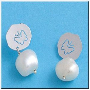 Pendiente plata 925mm mariposas perla