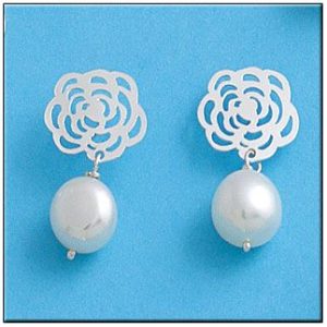 Pendiente plata 925mm rosa perla