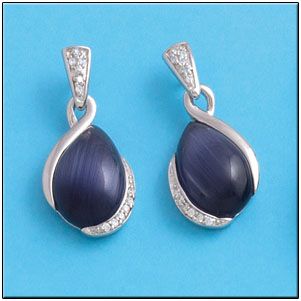 Pendientes plata 925mm ojo de gato azul