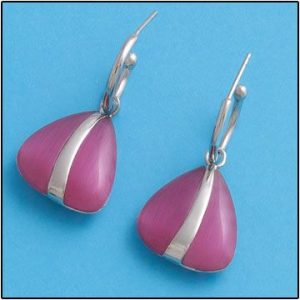 Pendientes plata 925mm ojo de gato fucsia