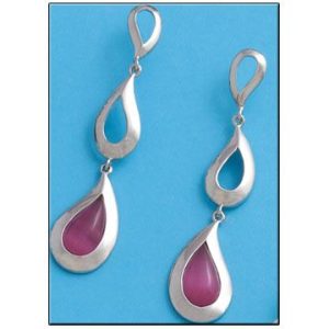 Pendientes plata 925mm ojo de gato fucsia