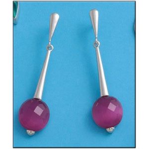 Pendientes plata 925mm ojo de gato fucsia