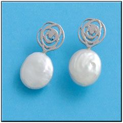 Pendientes plata 925mm rosa perla coin