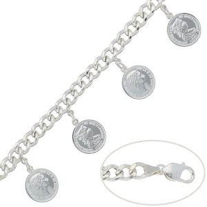Pulsera monedas barbada hueca plata 925mm