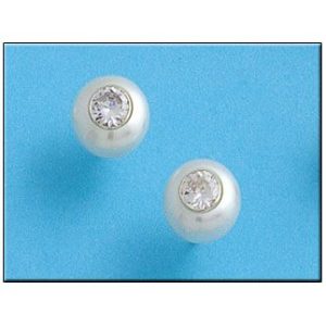 Pendiente plata 925mm perla y circonitas