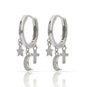 Aros plata 925mm. estrella + luna + cruz – 5mm