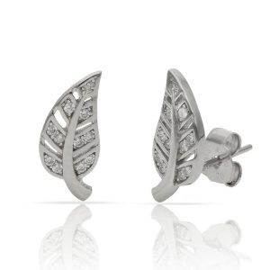 Pendientes plata 925mm hoja circonitas – 6x14mm