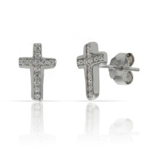 Pendientes plata 925mm cruz circonitas – 7x10mm