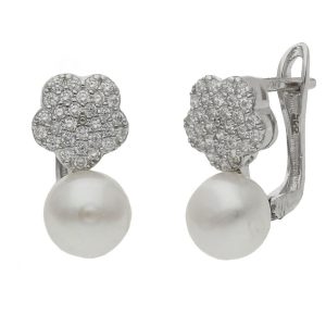 Pendientes flor perlas plata 925mm – 7x9mm