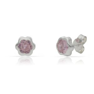 Pendientes plata 925mm flor piedra rosa – 6mm
