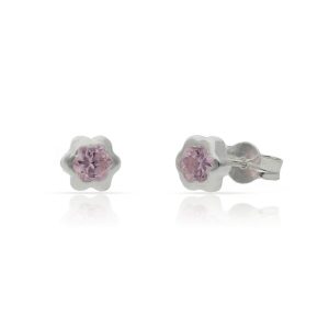 Pendientes plata 925mm flor piedra rosa – 5.50mm
