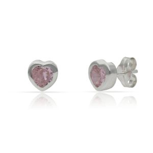 Pendientes plata 925mm corazon piedra rosa – 6mm