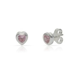 Pendientes plata 925mm corazon piedra rosa – 5mm