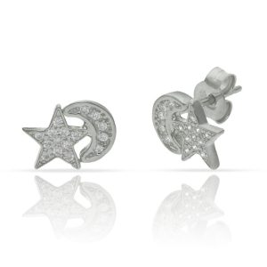 Pendientes plata 925mm estrella + luna circonitas – 10x7mm