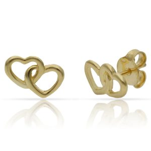 Pendientes plata chapada oro corazones – 11x8mm