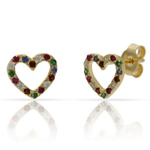 Pendientes plata chapada oro corazon – 9x8mm