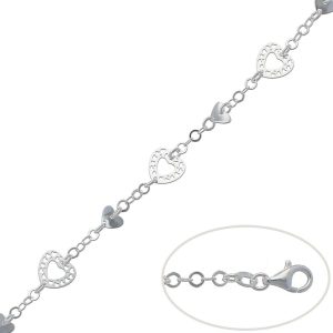 Pulsera plata 925mm corazones