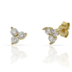 Pendientes plata chapada oro trebol circonitas – 6.50mm