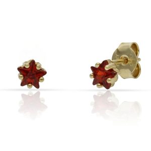 Pendientes plata chapada oro piedra estrella roja – 5mm