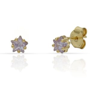 Pendientes plata chapada oro piedra estrella lila – 5mm