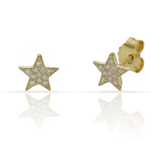 Pendientes plata chapada oro estrellas circonitas – 7mm