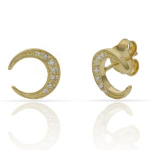 Pendientes plata chapada oro luna – 10mm