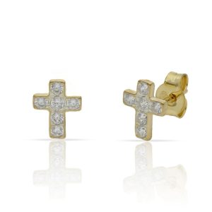 Pendientes plata chapada oro cruz circonitas – 6.50x8mm