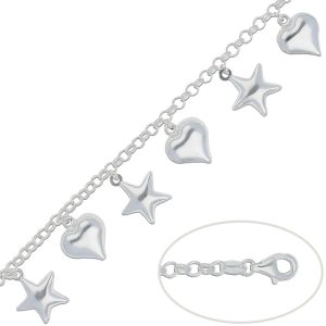 Pulsera plata 925mm estrellas – corazones