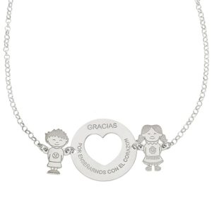 Gargantilla plata 925mm corazon + niños