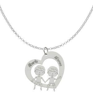 Gargantilla plata 925mm corazon + niños