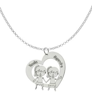 Gargantilla plata 925mm corazon + niñas
