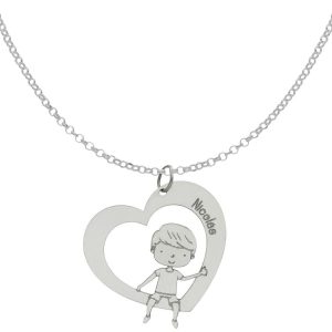 Gargantilla plata 925mm corazon + niño