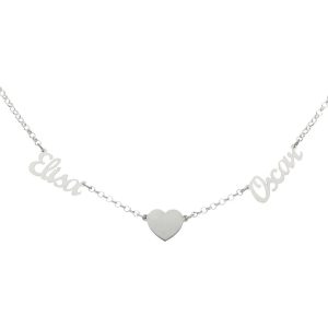 Gargantilla plata 925mm 2 nombres + corazon