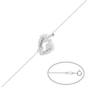 Pulsera plata 925mm pies bebe nombre + fecha