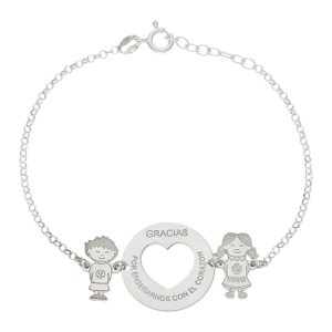 Pulsera plata 925mm corazon + niños