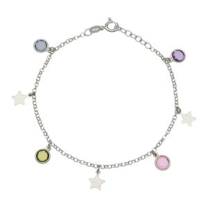 Tobillera plata 925mm estrellas + piedras