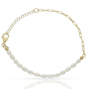Pulsera plata chapada oro perlas
