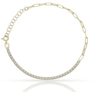 Pulsera plata chapada oro circonitas + eslabones