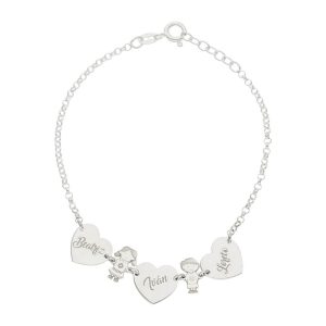 Pulsera plata 925mm corazones + niños