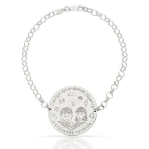 Pulsera plata 925mm niños libro + frase – 28mm