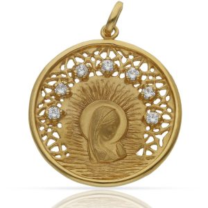 Medalla plata chapada oro virgen niña – 30mm