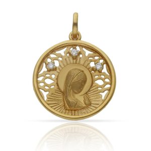 Medalla plata chapada oro virgen niña – 22mm