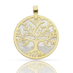 Colgante plata chapada oro arbol de la vida nacar – 30mm