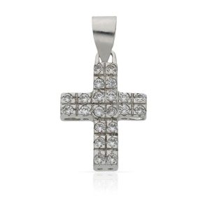 Cruz oro blanco 18kl circonitas – 14x19mm