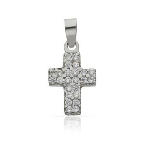 Cruz oro blanco 18kl circonitas – 11x16mm