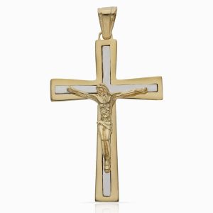 Cruz oro 18kl cristo bicolor
