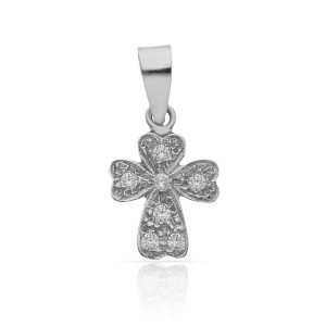 Cruz oro blanco 18kl circonitas – 10x15mm
