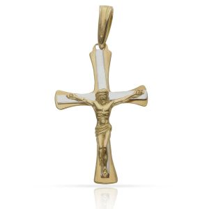 Cruz oro 18kl cristo bicolor