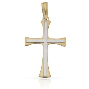 Cruz oro 18kl bicolor – 18x28mm