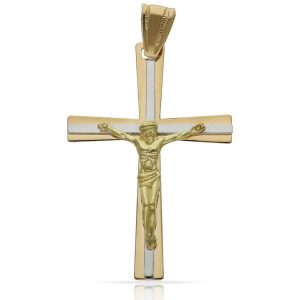Cruz cristo oro 18kl bicolor – 22x32mm